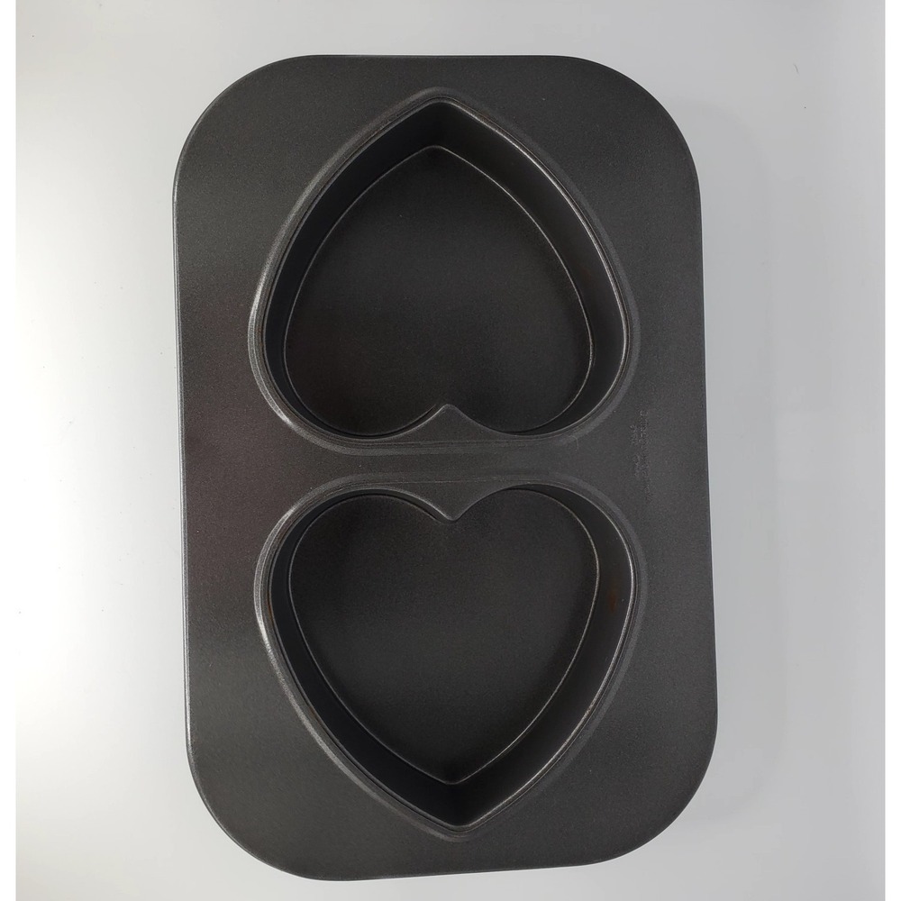 Chicago Metallic Heart Shaped Cake‎ Pan 2 Cavity Nonstick Brownie Cake Mold
